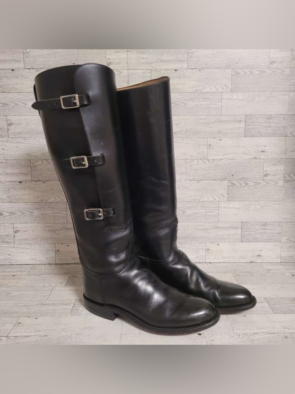 Women’s Lucchese Classics Black Leather Tall Horse Riding Cowboy Boots Size 8.5